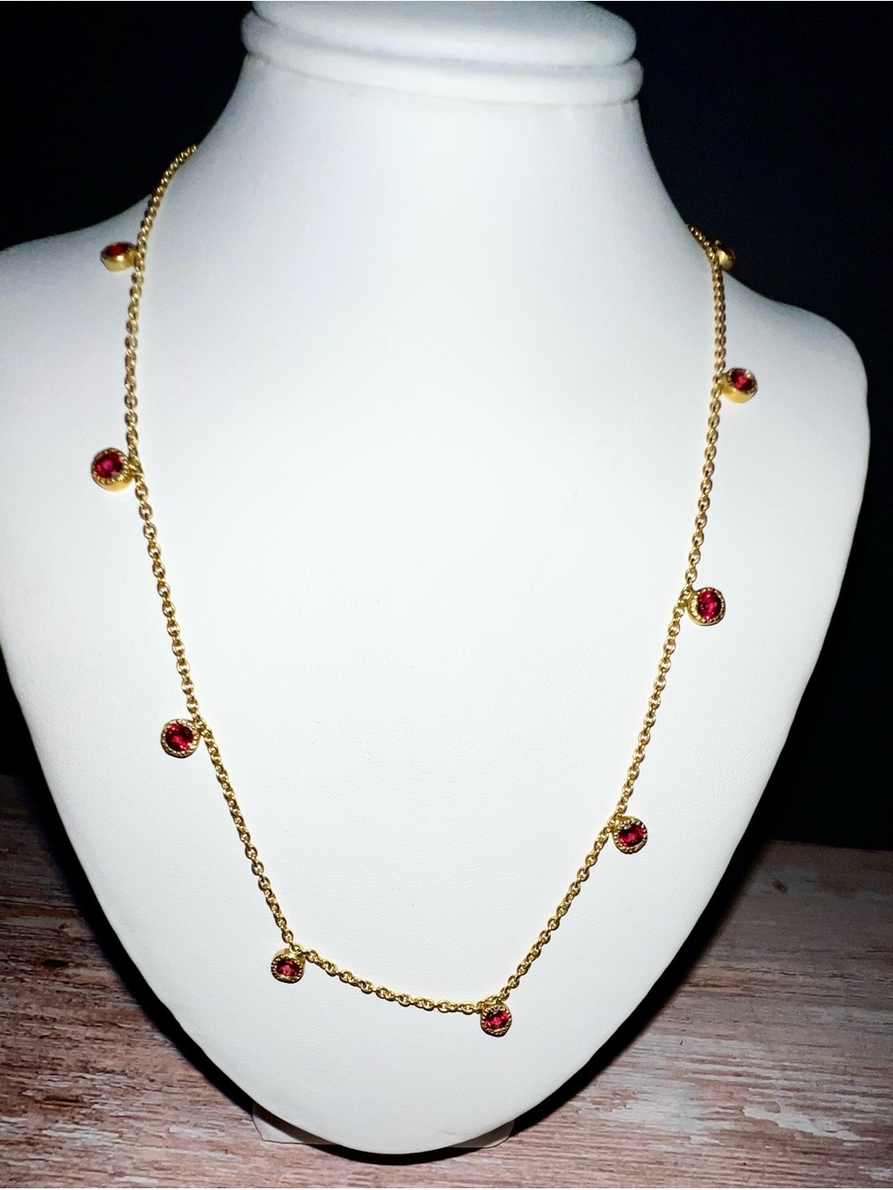 Gold over Sterling Chain Necklace with Garnet Gemstone Stations